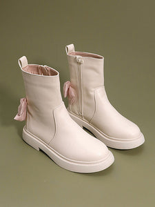 Sweet Lolita Boots Ecru White Bows Round Toe PU Leather Lolita Footwear