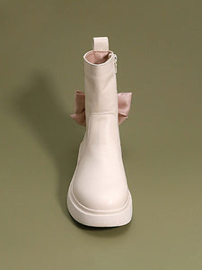 Sweet Lolita Boots Ecru White Bows Round Toe PU Leather Lolita Footwear