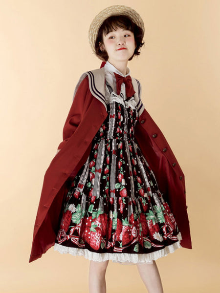 Sweet Lolita Coats Burgundy Coat Ruffles Overcoat Polyester Spring Lolita Outwears