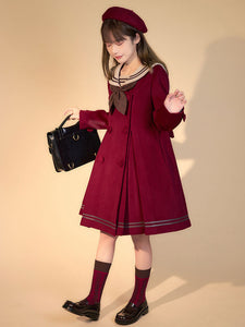 Sweet Lolita Coats Dark Navy Bows Ruffles Polyester Overcoat Coat Winter Lolita Outwears