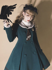 Sweet Lolita Coats Dark Navy Bows Ruffles Polyester Overcoat Coat Winter Lolita Outwears