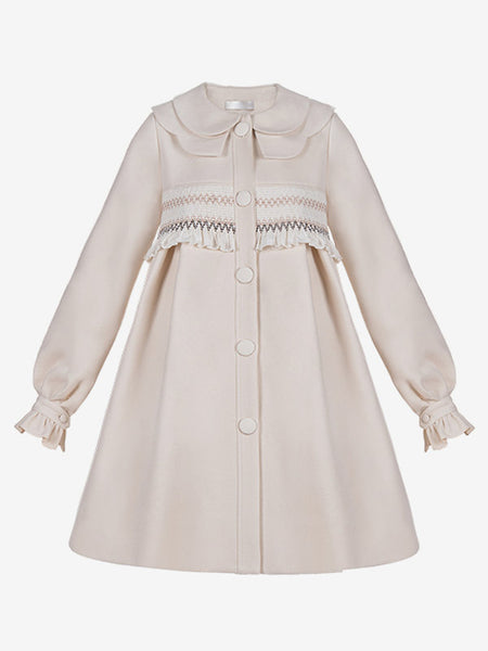 Sweet Lolita Coats Ecru White Coat Ruffles Overcoat Polyester Fall Lolita Outwears