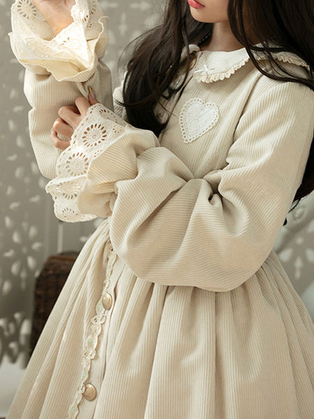 Sweet Lolita Coats Ecru White Lace Bows Overcoat Polyester Fall Lolita Outwears