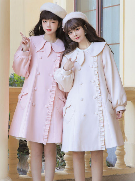 Sweet Lolita Coats Pink Coat Ruffles Overcoat Polyester Winter Lolita Outwears
