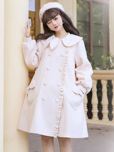 Sweet Lolita Coats Pink Coat Ruffles Overcoat Polyester Winter Lolita Outwears