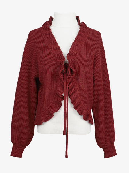 Sweet Lolita Coats Red Christmas Coat Ruffles Knit Overcoat Cotton Blend Winter Lolita Outwears