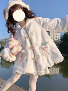 Sweet Lolita Coats White Bows Overcoat Short Plush Fall Lolita Outwears