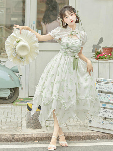 Sweet Lolita Cottagecore Dress Chiffon Sleeveless Lolita Dress
