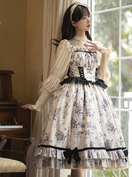 Sweet Lolita Cottagecore Dress Polyester Sleeveless Jumper Lolita Dress