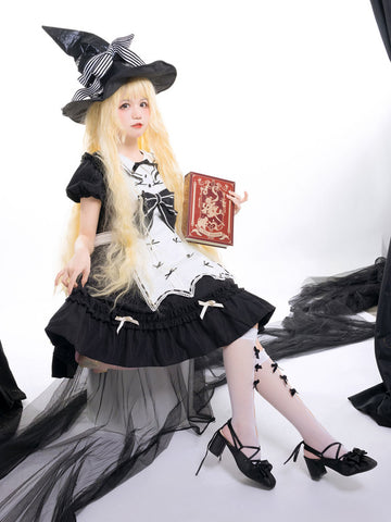 Sweet Lolita Dress Cotton Long Sleeves Bows Academic Japanese Dress