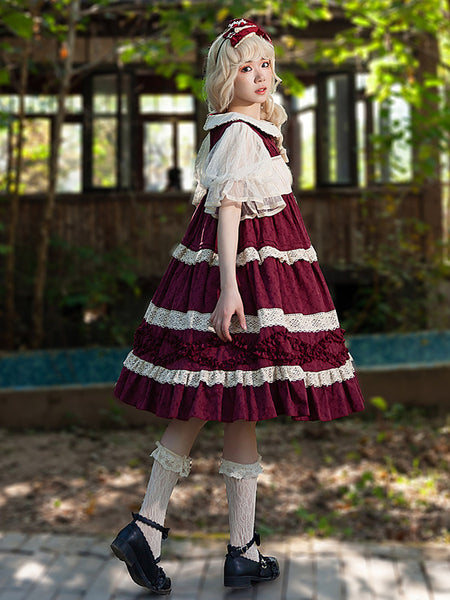 Sweet Lolita Dress Cotton Short Sleeves Lace Dress Fairytale Lolita Dress