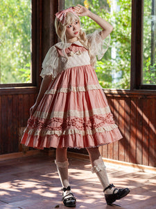 Sweet Lolita Dress Cotton Short Sleeves Lace Dress Fairytale Lolita Dress