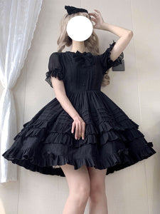 Sweet Lolita Dress Jacquard Short Sleeves Dress