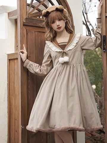 Sweet Lolita Dress Long Sleeves Pom Poms Dress Lolita Dress
