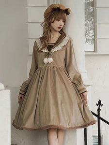 Sweet Lolita Dress Long Sleeves Pom Poms Dress Lolita Dress