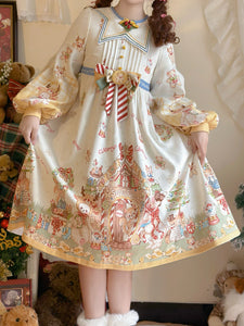 Sweet Lolita Dress Polyester Long Sleeves Bows Sweet Christmas Lolita Dress