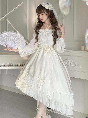 Sweet Lolita Dress Polyester Long Sleeves Dress Adjustable