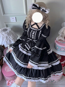 Sweet Lolita Dress Polyester Long Sleeves Dress Adjustable Elastic