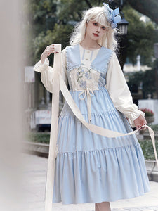 Sweet Lolita Dress Polyester Long Sleeves Dress Pastoral Style Lolita Dress