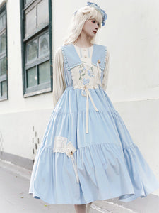 Sweet Lolita Dress Polyester Long Sleeves Dress Pastoral Style Lolita Dress