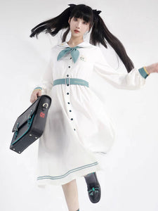 Sweet Lolita Dress Polyester Long Sleeves Navy Style Lolita Dress