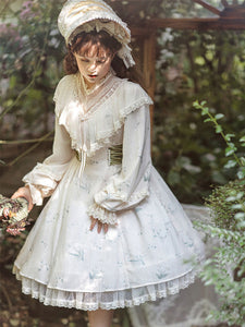 Sweet Lolita Dress Polyester Long Sleeves Pastoral Style Dress Adjustable Elastic