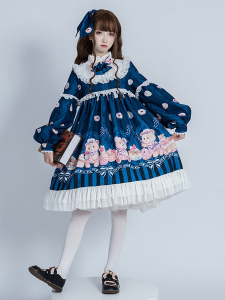 Sweet Lolita Dress Polyester Long Sleeves Ruffles Sweet Dress Lolita Dress