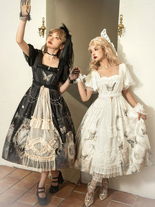 Sweet Lolita Dress Polyester Short Sleeves Dress Adjustable Elastic