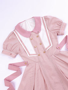 Sweet Lolita Dress Polyester Short Sleeves Embroidered Dress Navy Style Lolita Dress
