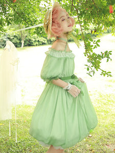 Sweet Lolita Dress Polyester Short Sleeves Ruffles Dress