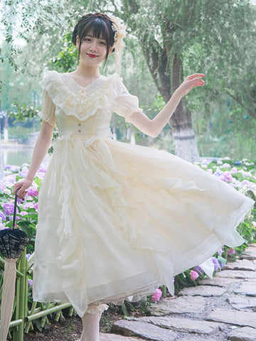 Sweet Lolita Dress Polyester Short Sleeves Ruffles Dress Sweet Lolita Dress
