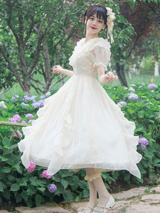 Sweet Lolita Dress Polyester Short Sleeves Ruffles Dress Sweet Lolita Dress