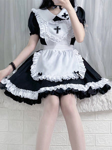 Sweet Lolita Dress Polyester Short Sleeves Ruffles Sweet Christmas Lolita Dress