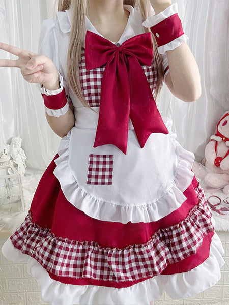 Sweet Lolita Dress Polyester Short Sleeves Ruffles Sweet Christmas Lolita Dress