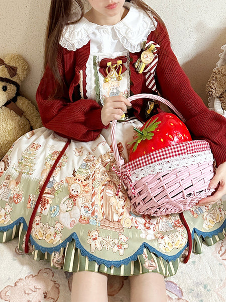 Sweet Lolita Dress Polyester Sleeveless Bows Sweet Christmas Lolita Dress