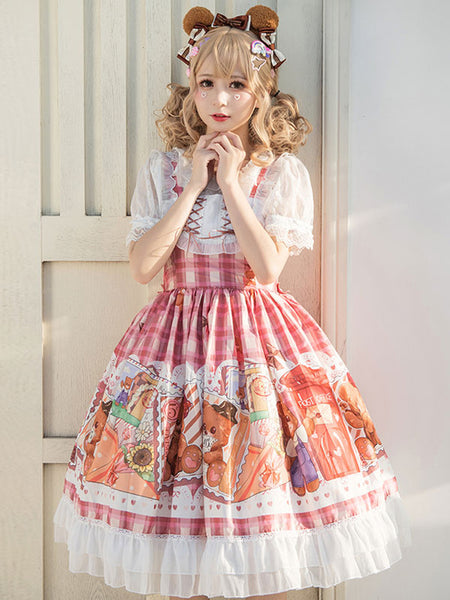 Sweet Lolita Dress Polyester Sleeveless Dress Adjustable Elastic