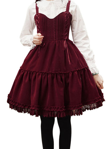 Sweet Lolita Dress Polyester Sleeveless Lace Up Sweet Jumper Dress