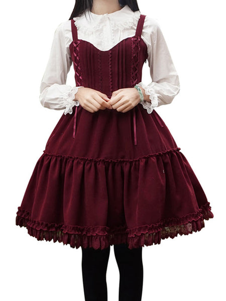 Sweet Lolita Dress Polyester Sleeveless Lace Up Sweet Jumper Dress