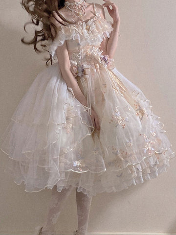 Sweet Lolita Dress Polyester Sleeveless Lolita Wedding Dress Adjustable Elastic