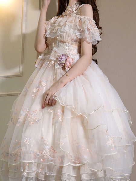 Sweet Lolita Dress Polyester Sleeveless Lolita Wedding Dress Adjustable Elastic