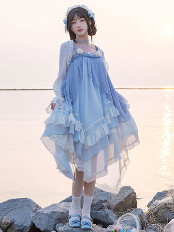 Sweet Lolita Dress Polyester Sleeveless Ruffles Dress