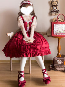 Sweet Lolita Dress Polyester Sleeveless Ruffles Jumper Dress