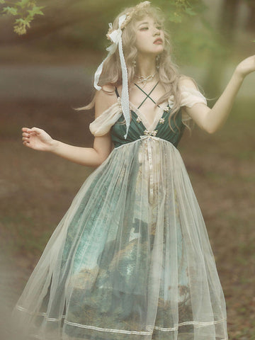 Sweet Lolita Dress Polyester Sleeveless Ruffles Jumper Dress