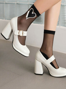Sweet Lolita Footwear Black PU Leather Chunky Heel Lolita Shoes