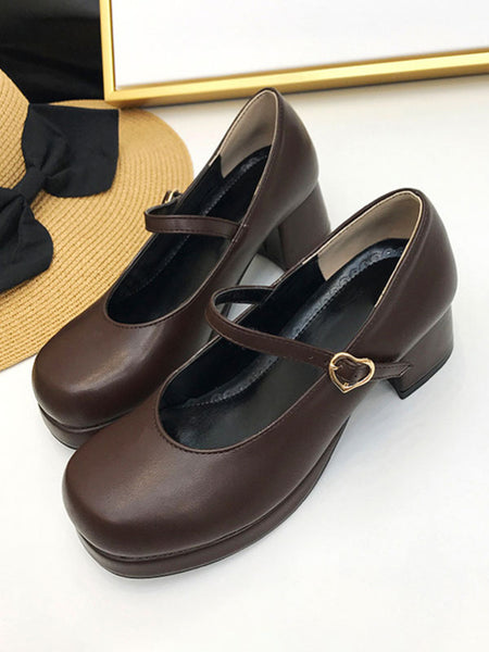 Sweet Lolita Footwear Deep Brown PU Leather Chunky Heel Lolita Shoes