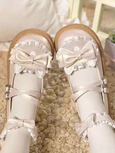 Sweet Lolita Footwear Light Sky Blue Ruffles Bows PU Leather Chunky Heel Lolita Shoes