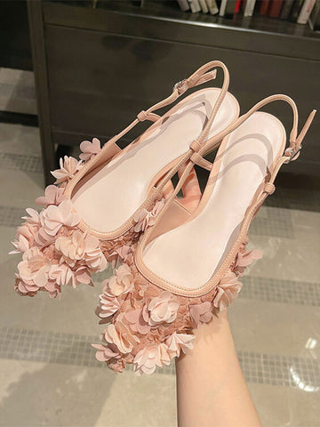 Sweet Lolita Footwear Pink Flowers Pointed Toe PU Leather Lolita Pumps