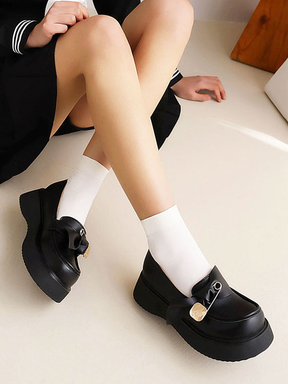 Sweet Lolita Footwear White Bows PU Leather Chunky Heel Lolita Pumps