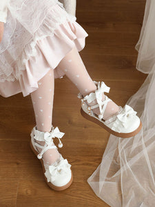 Sweet Lolita Footwear White Bows Ruffles PU Leather Flat Lolita Shoes