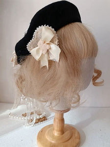 Sweet Lolita Hat Black Lace Ruffles Bows Accessory Lolita Accessories